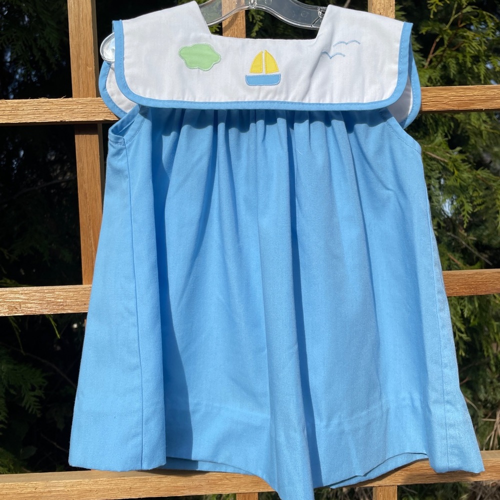Lynley Vintage 4T Blue & White Girl Sailboat Dress